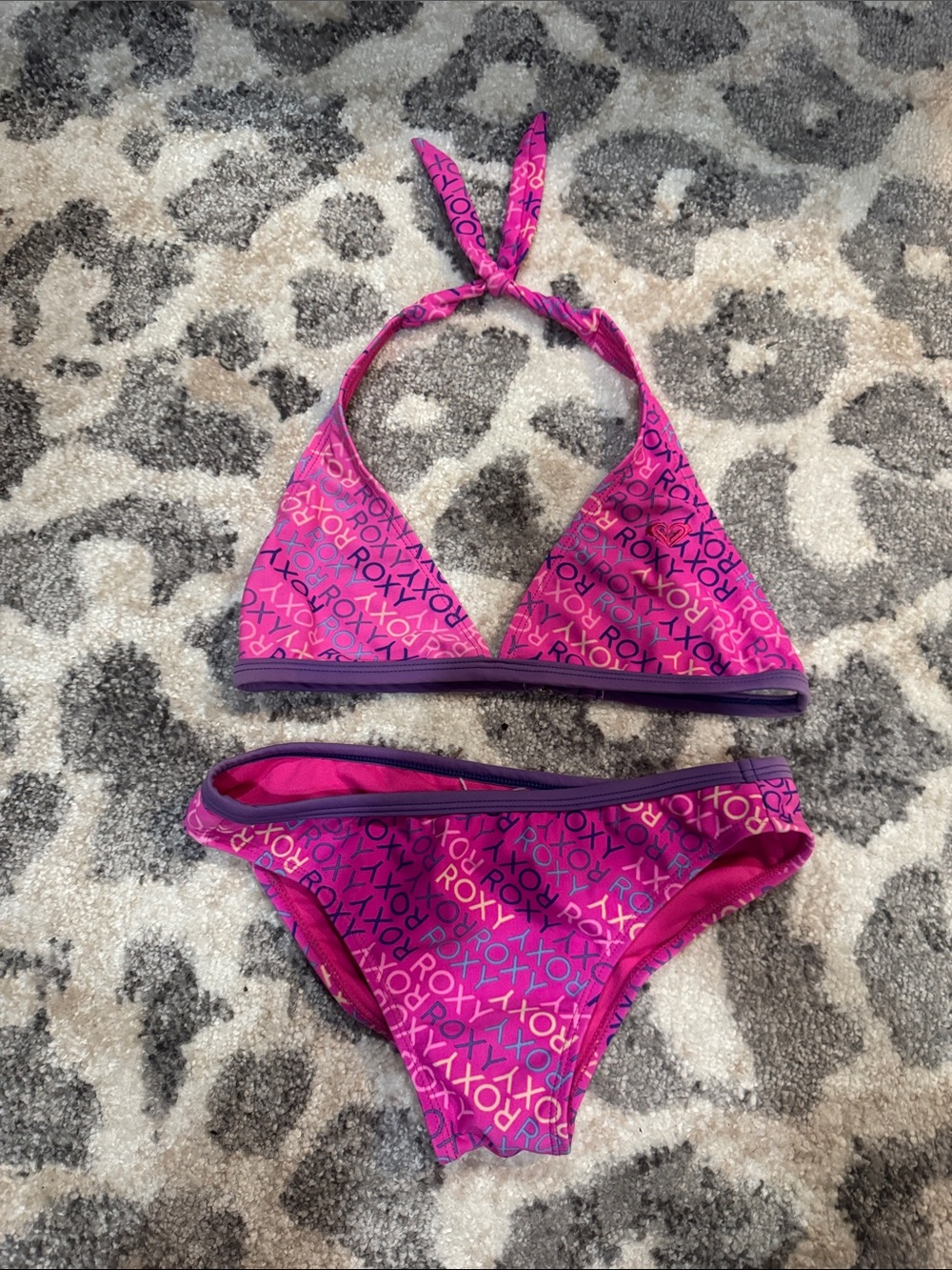 Roxy Girls Hot Pink Logo Halter Bikini